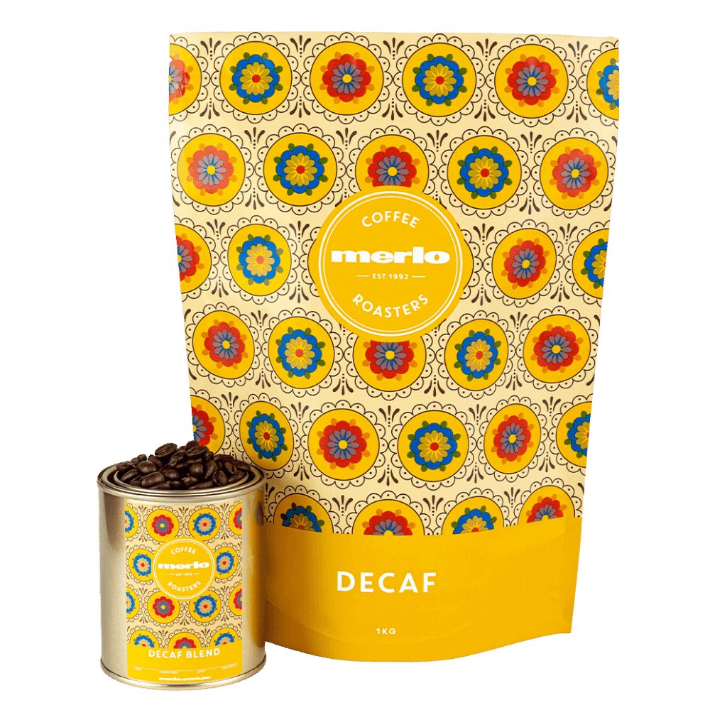 merlo coffee decaf bag and tin