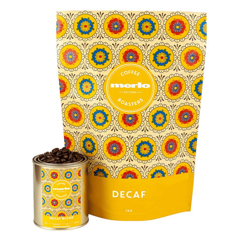 merlo coffee decaf bag and tin